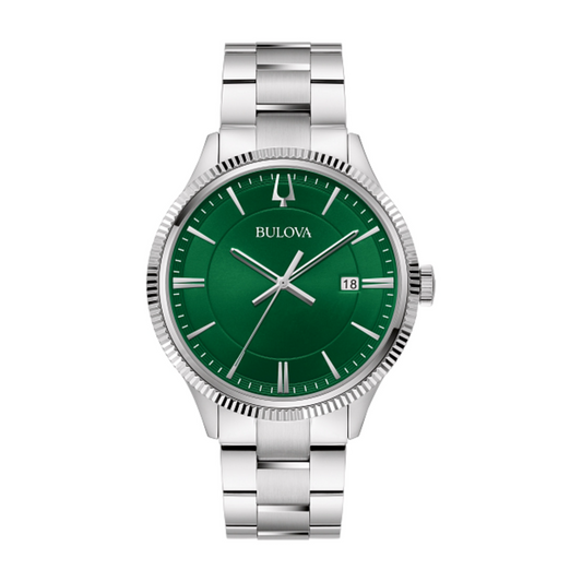 Bulova Classic Quartz 42mm Green Dial Coin Edge Stainless Steel Bracelet 96B479