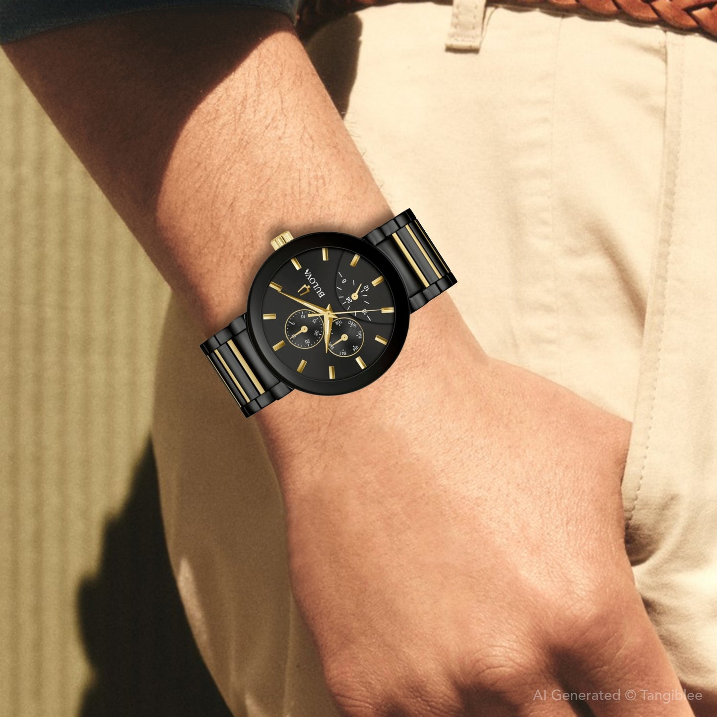 Bulova Futuro 40mm Quartz Black Dial Gold-tone /Black IP Stainless Steel 98C149