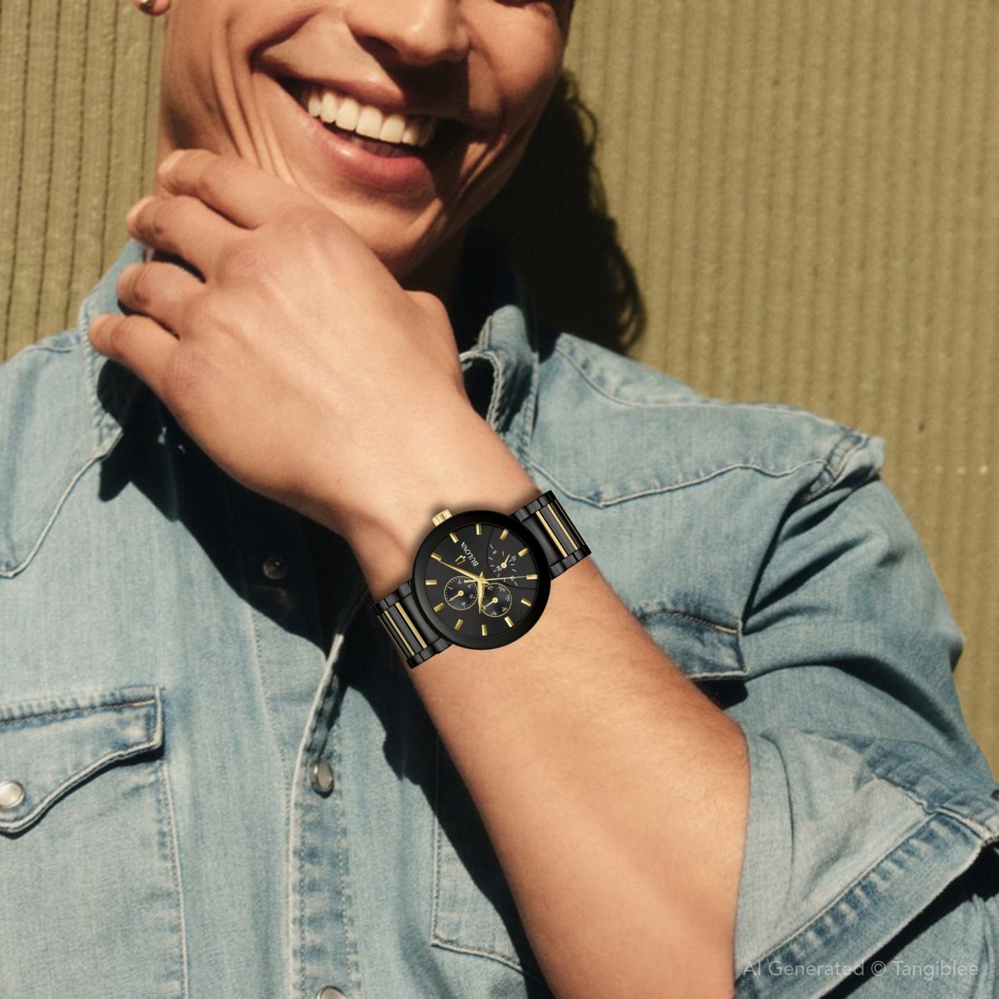 Bulova Futuro 40mm Quartz Black Dial Gold-tone /Black IP Stainless Steel 98C149