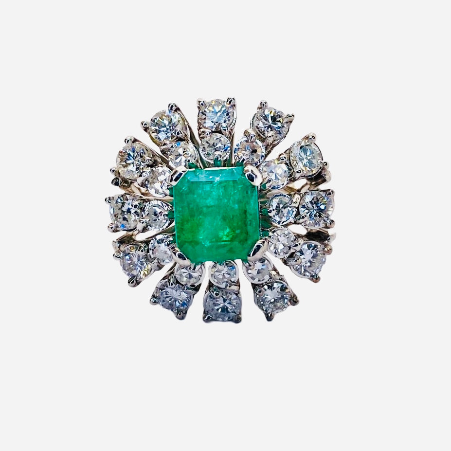 Estate Jewelry 14K White Gold Emerald and Diamond Ring