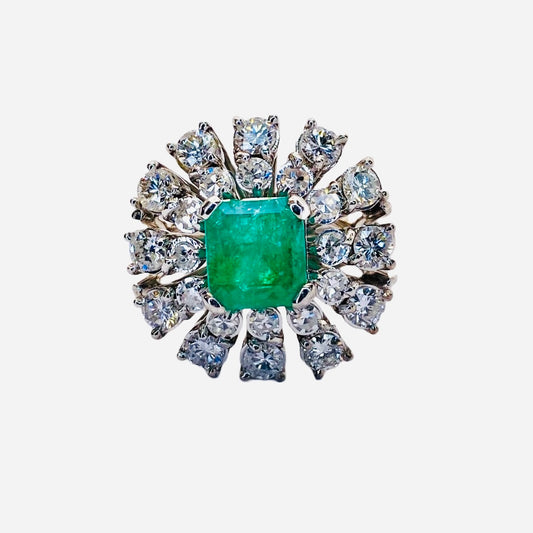 Estate Jewelry 14K White Gold Emerald and Diamond Ring