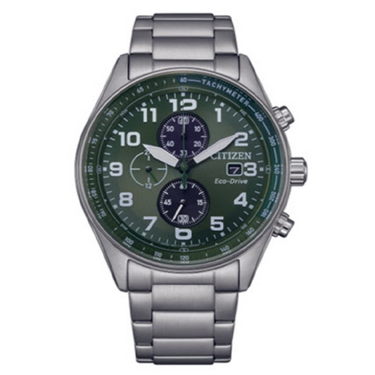 Citizen Eco Drive Men's Chronograph Stainless Steel 43mm Green Dial Watch CA0770-56X