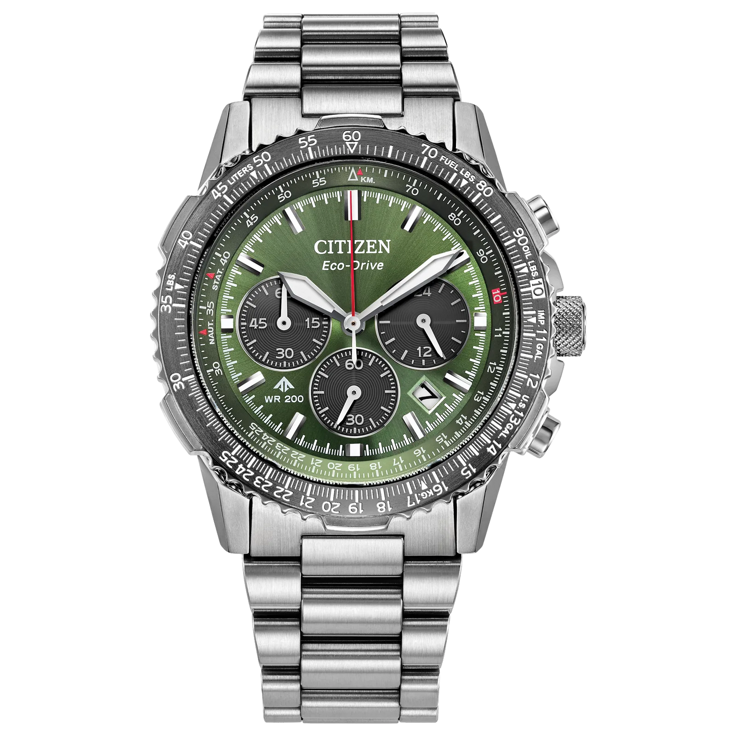 Citizen Promaster Air Navihawk  Chronograph Green Dial Stainless Steel Bracelet CA4664-60W