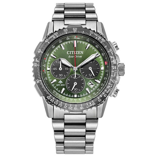 Citizen Promaster Air Navihawk  Chronograph Green Dial Stainless Steel Bracelet CA4664-60W