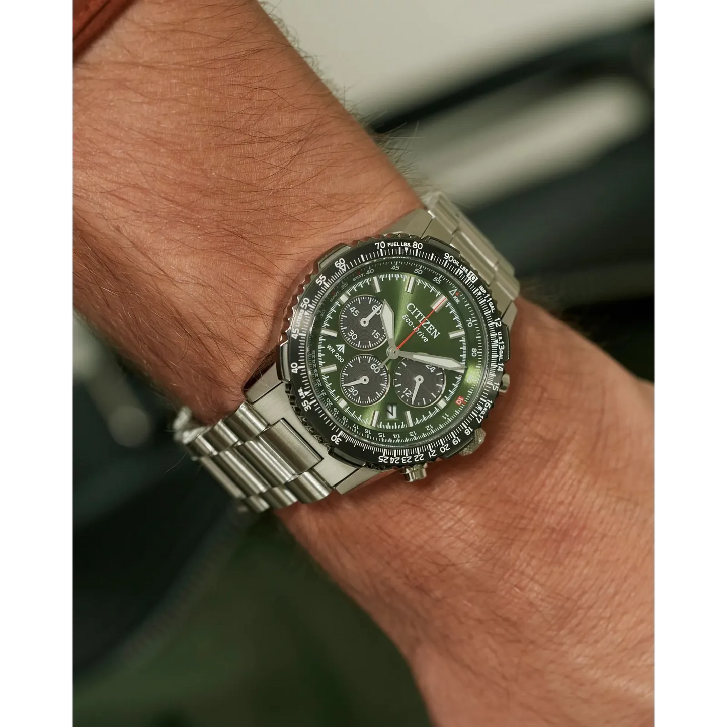 Citizen Promaster Air Navihawk  Chronograph Green Dial Stainless Steel Bracelet CA4664-60W