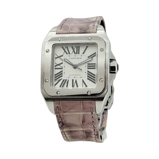 Cartier Santos 100 XL Automatic White Dial Stainless Steel Pink Strap 2656