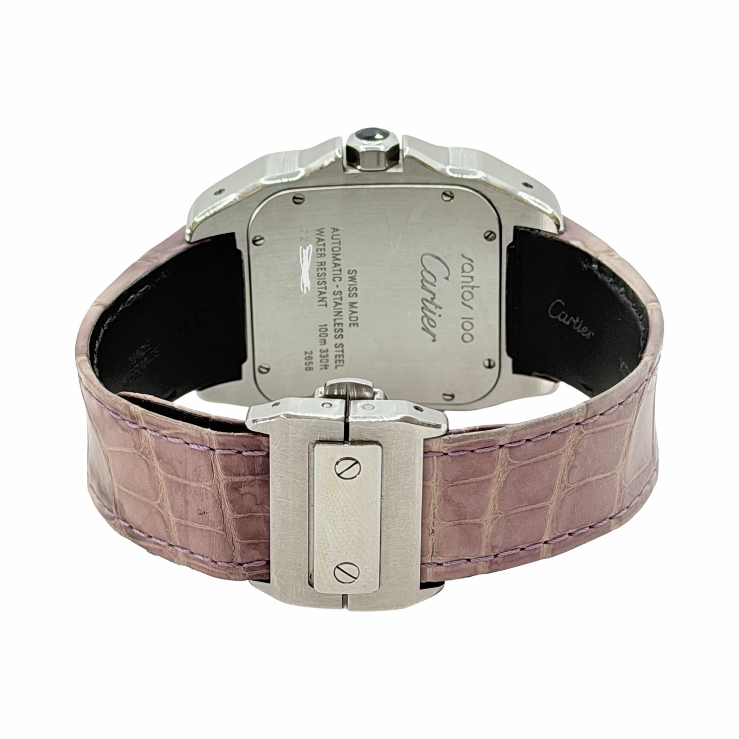 Cartier Santos 100 XL Automatic White Dial Stainless Steel Pink Strap 2656