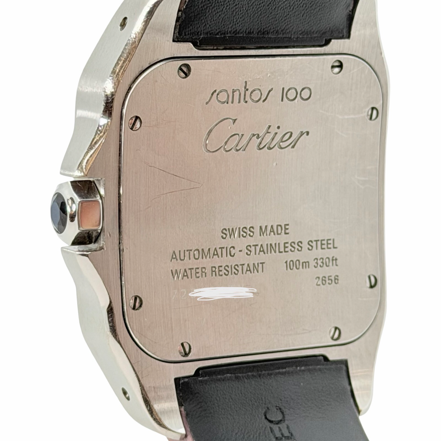 Cartier Santos 100 XL Automatic White Dial Stainless Steel Pink Strap 2656