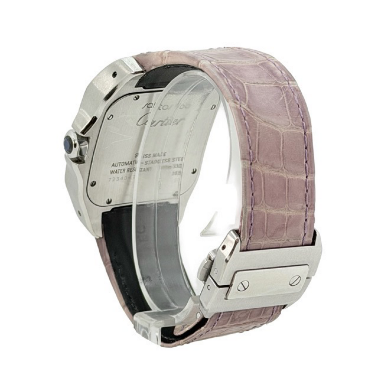 Cartier Santos 100 XL Automatic White Dial Stainless Steel Pink Strap 2656
