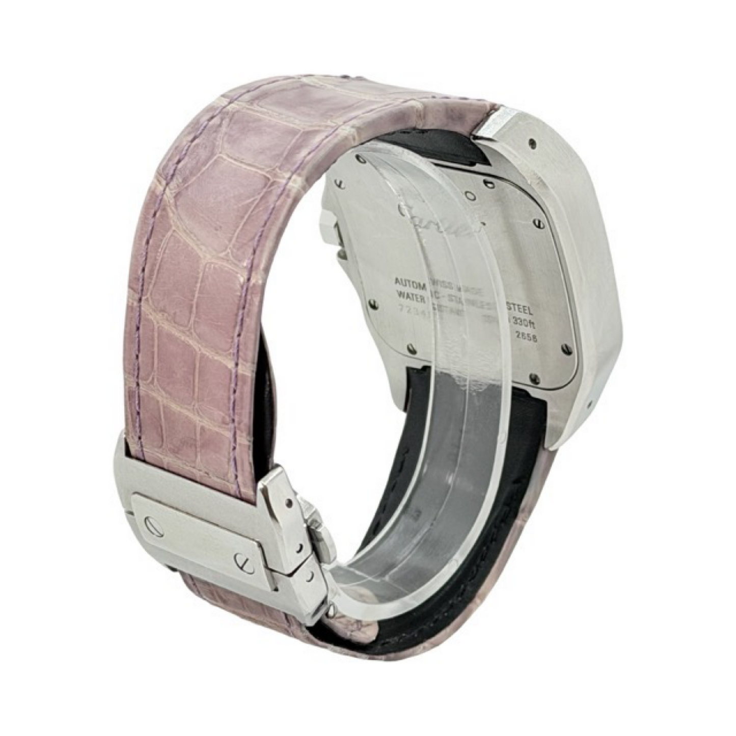 Cartier Santos 100 XL Automatic White Dial Stainless Steel Pink Strap 2656