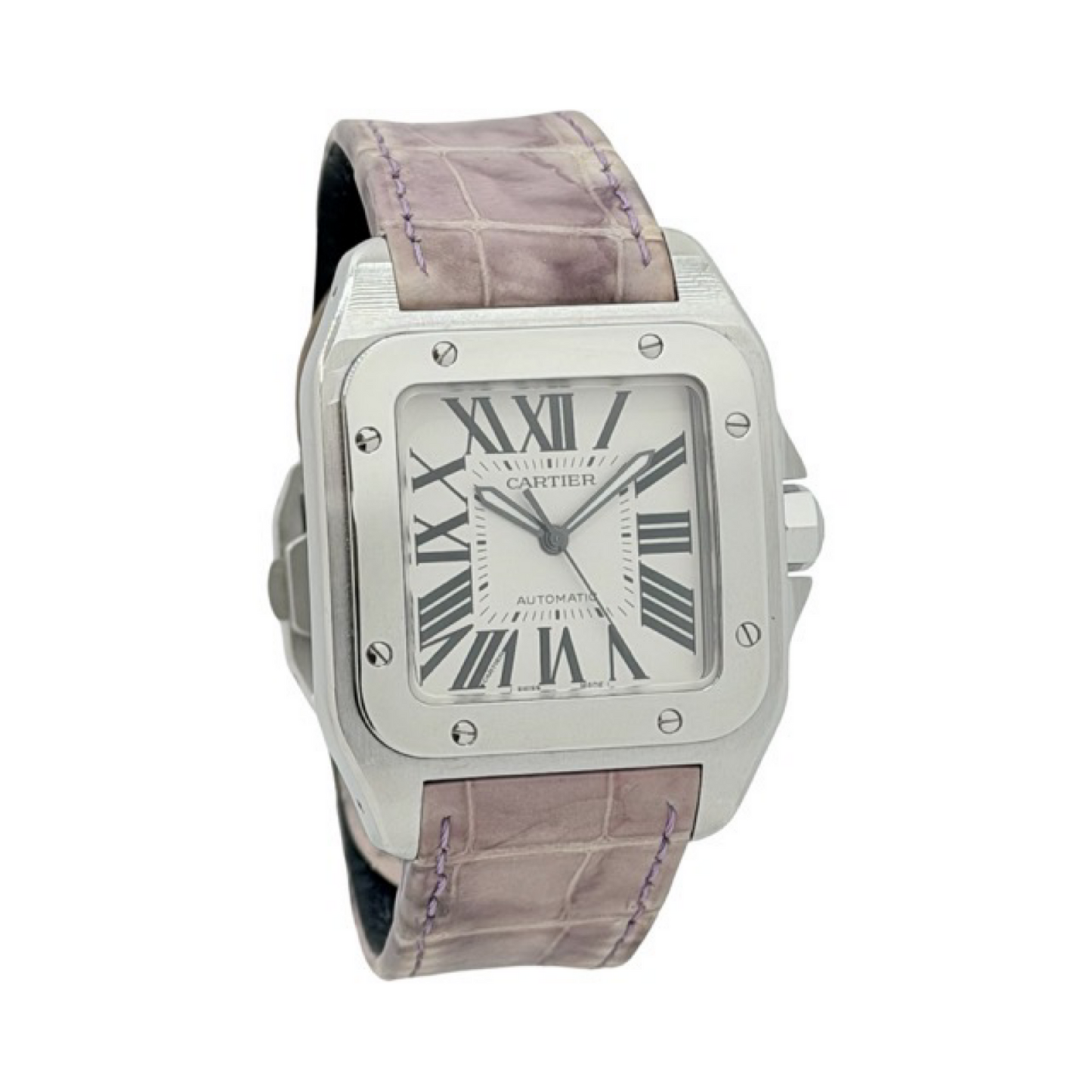Cartier Santos 100 XL Automatic White Dial Stainless Steel Pink Strap 2656