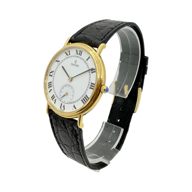 Concord Ultra Thin Quartz 32mm 18K Gold White Roman Dial Black Croco Strap 58-08-212