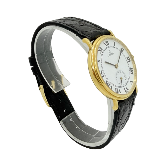 Concord Ultra Thin Quartz 32mm 18K Gold White Roman Dial Black Croco Strap 58-08-212
