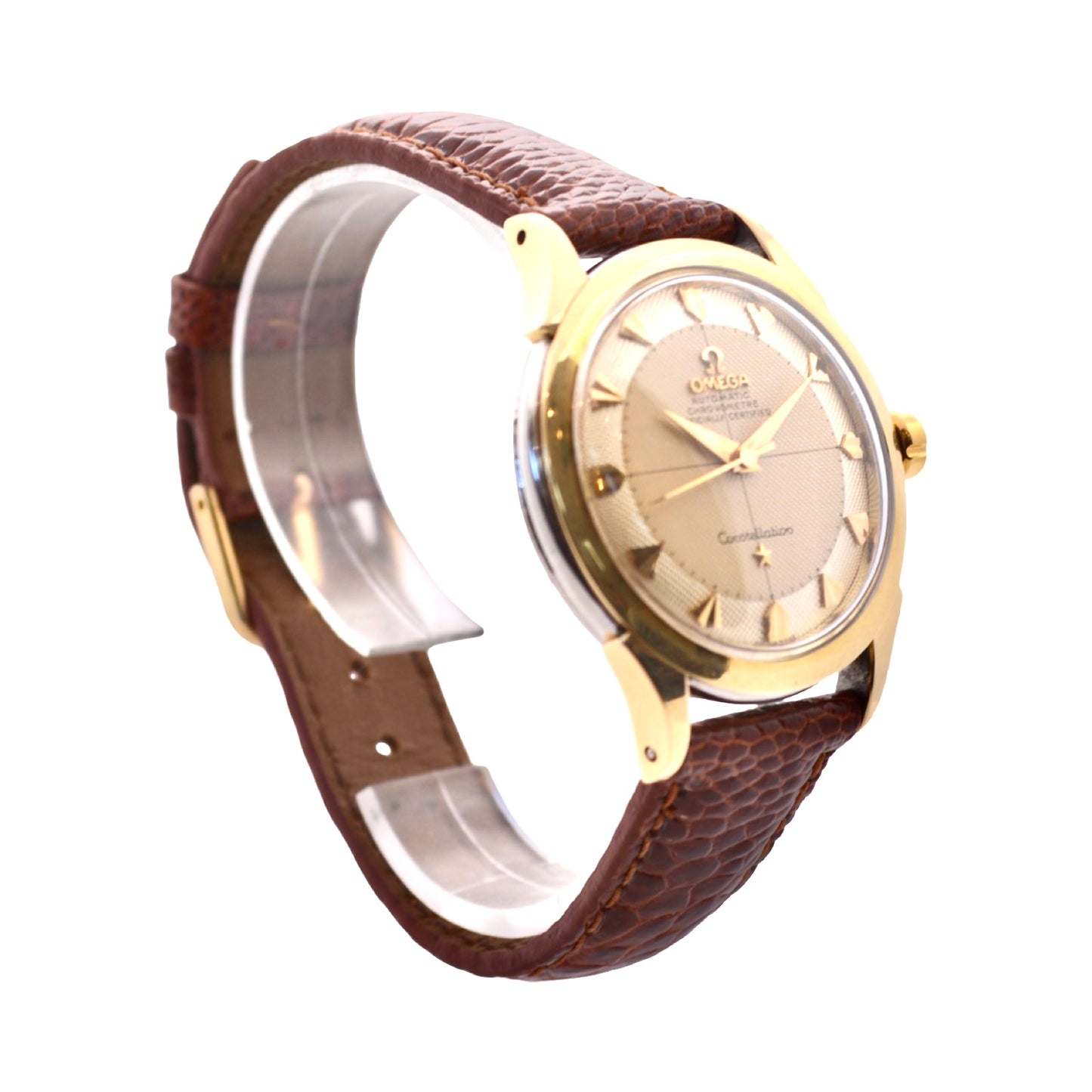 Omega Constellation 35mm Automatic Bumper Chronometer Silver Pie Pan Shark Tooth Guilloché Crosshair Dial 2782-8 SC