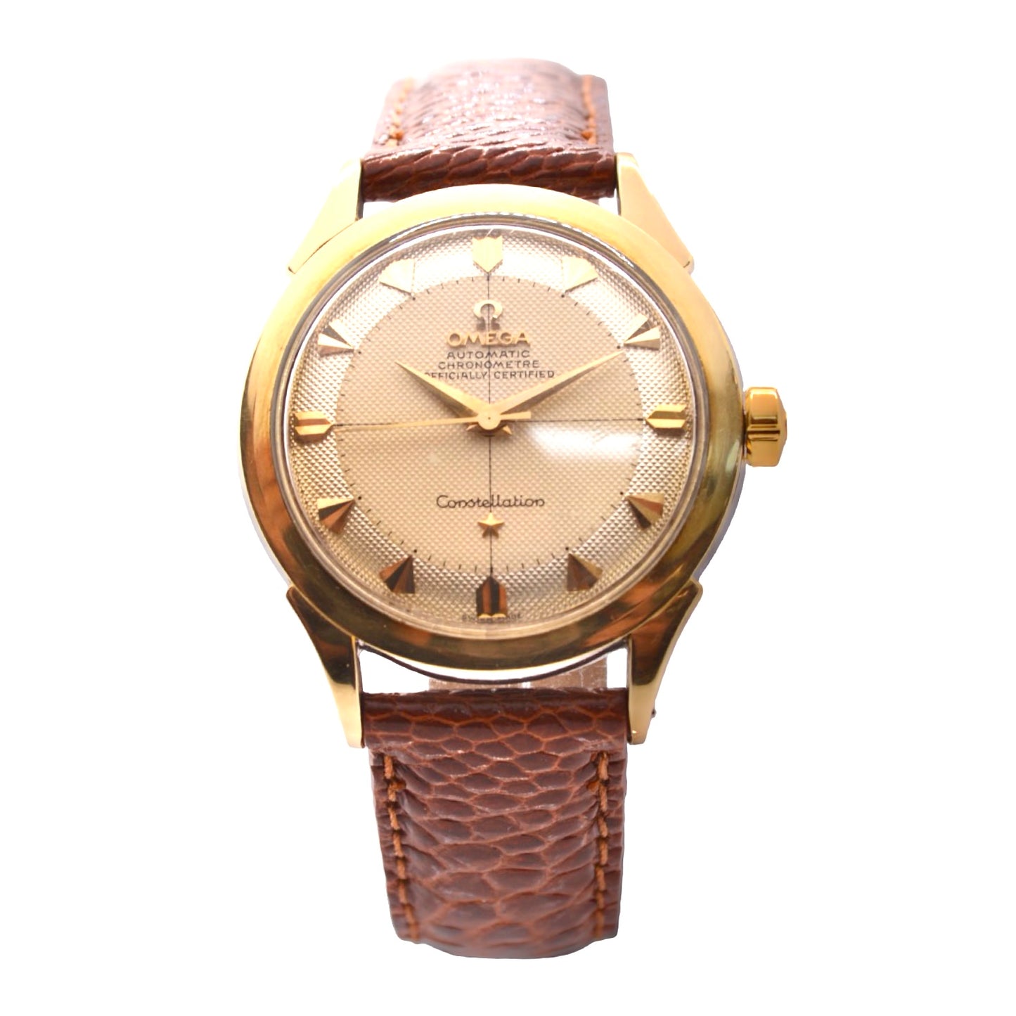 Omega Constellation 35mm Automatic Bumper Chronometer Silver Pie Pan Shark Tooth Guilloché Crosshair Dial 2782-8 SC