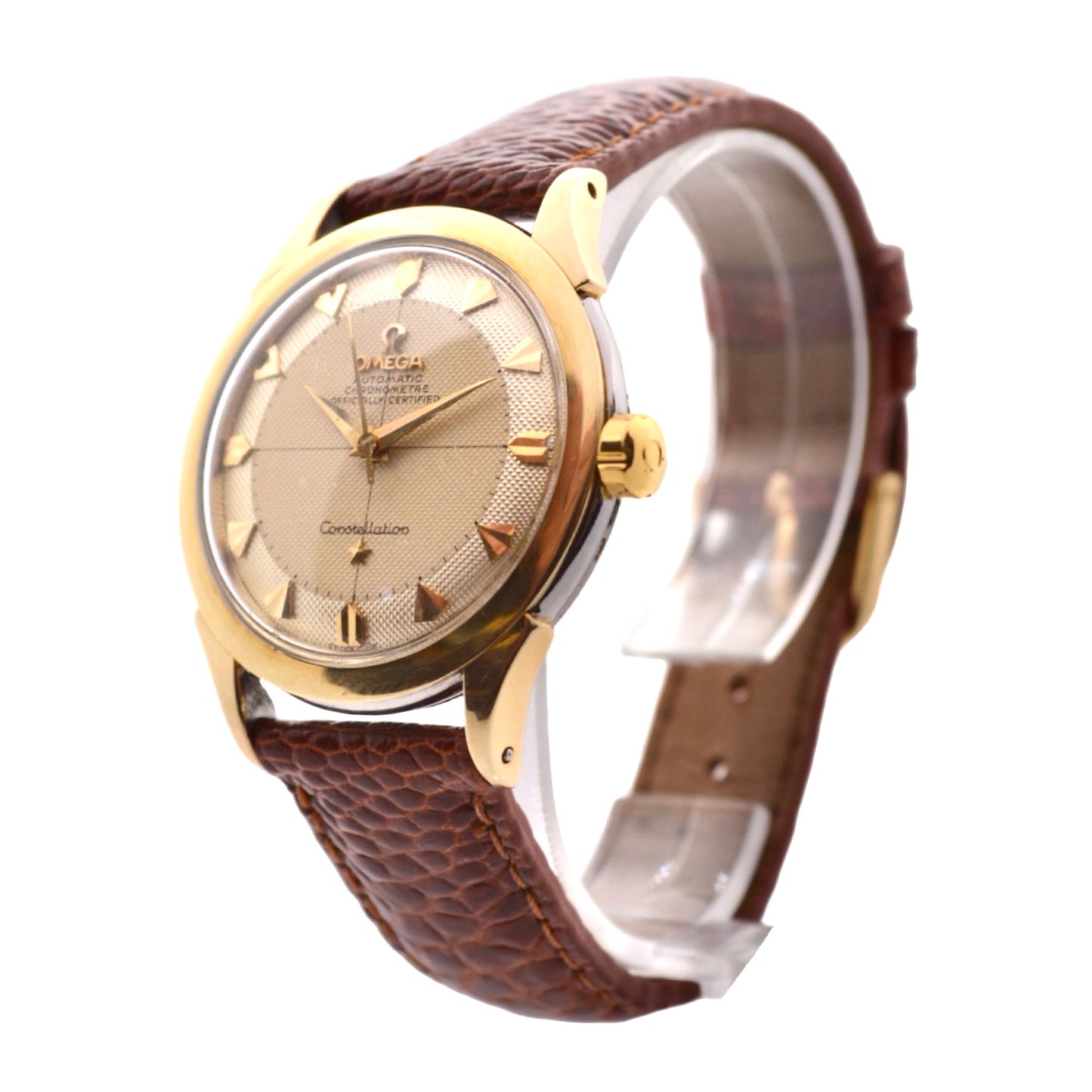 Omega Constellation 35mm Automatic Bumper Chronometer Silver Pie Pan Shark Tooth Guilloché Crosshair Dial 2782-8 SC