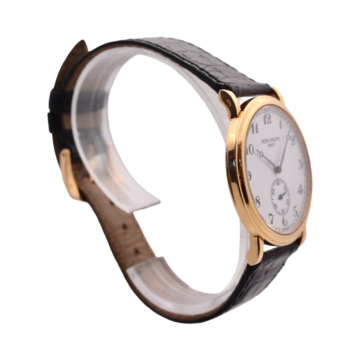 Patek Calatrava 18K Yellow Gold Manual Wind White Dial 33mm Black Strap Ref.5022
