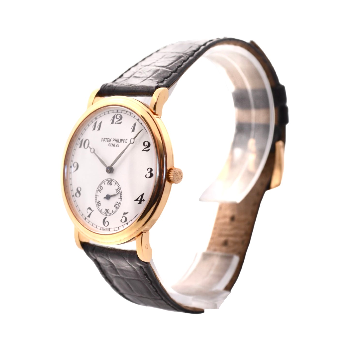 Patek Calatrava 18K Yellow Gold Manual Wind White Dial 33mm Black Strap Ref.5022