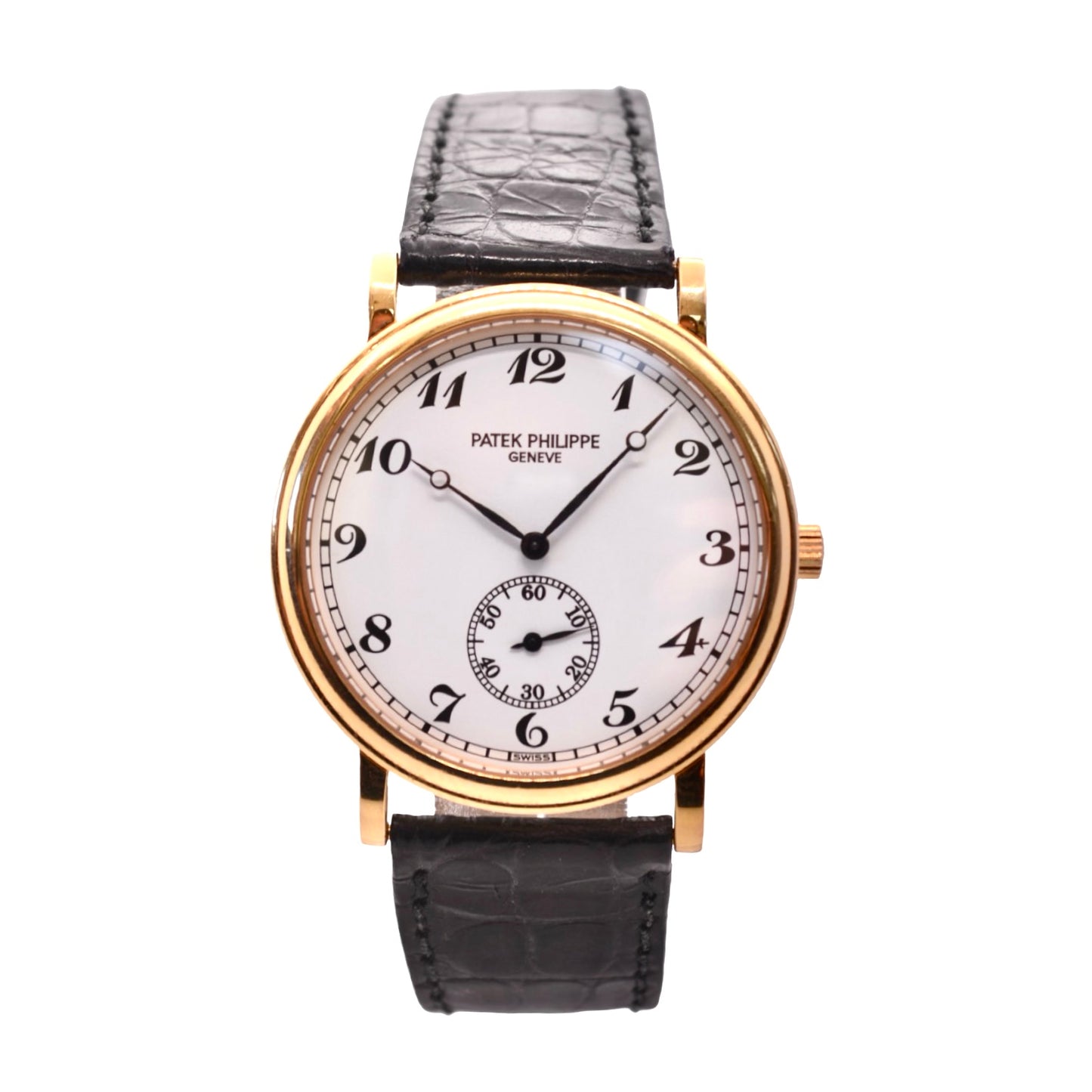 Patek Calatrava 18K Yellow Gold Manual Wind White Dial 33mm Black Strap Ref.5022