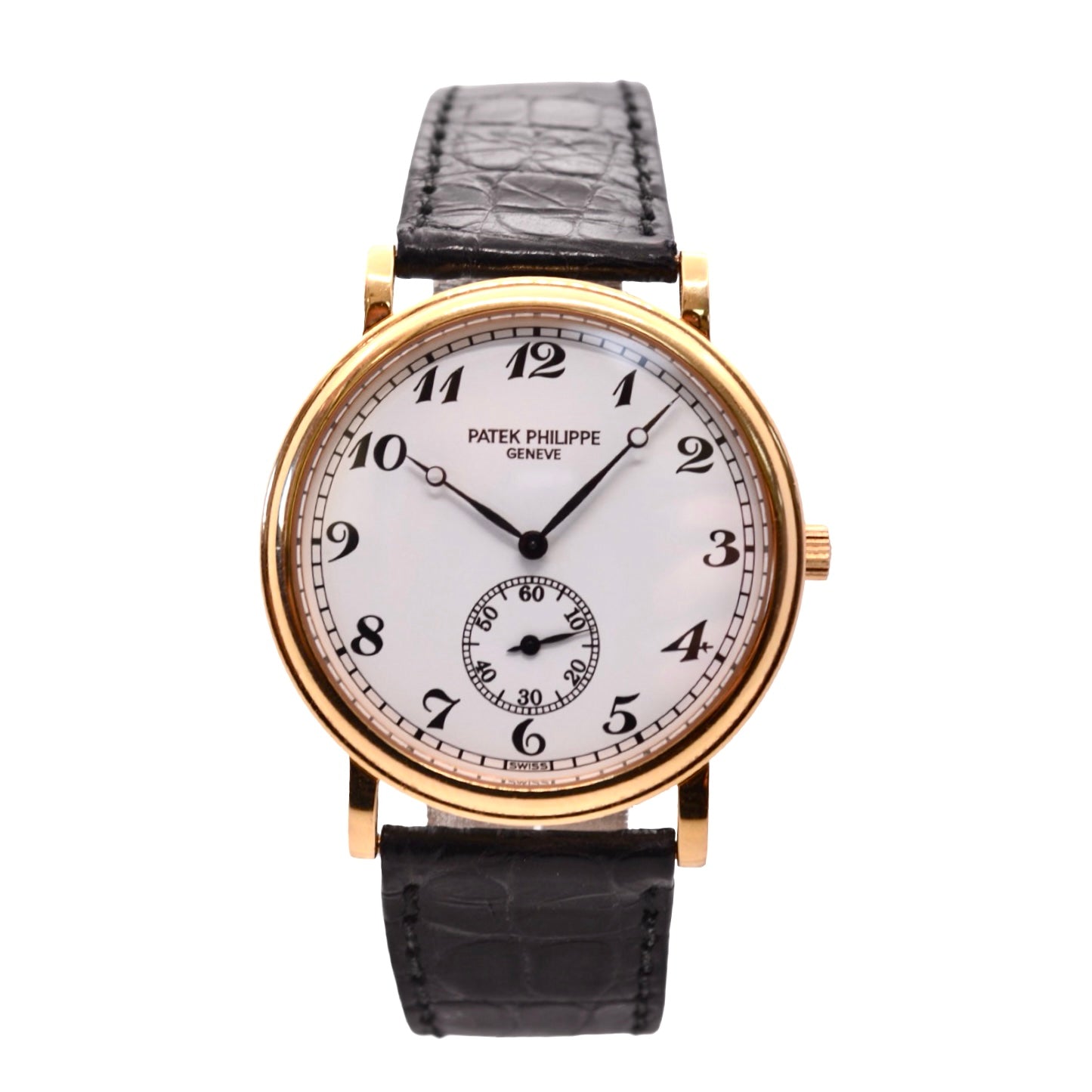 Patek Calatrava 18K Yellow Gold Manual Wind White Dial 33mm Black Strap Ref.5022