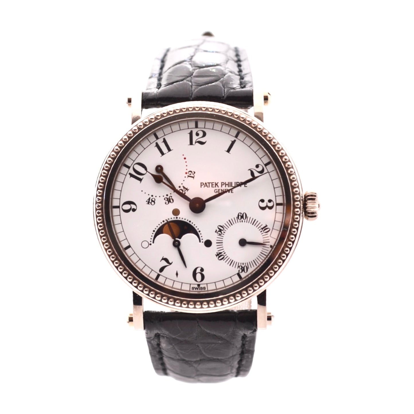 Patek Philippe Complications Moonphase "Age of the Moon" Officer's Watch 18K White Gold Automatic 5015G