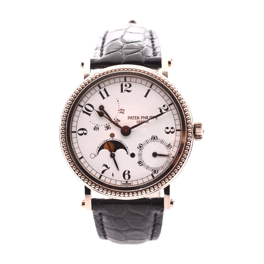 Patek Philippe Complications Moonphase "Age of the Moon" Officer's Watch 18K White Gold Automatic 5015G