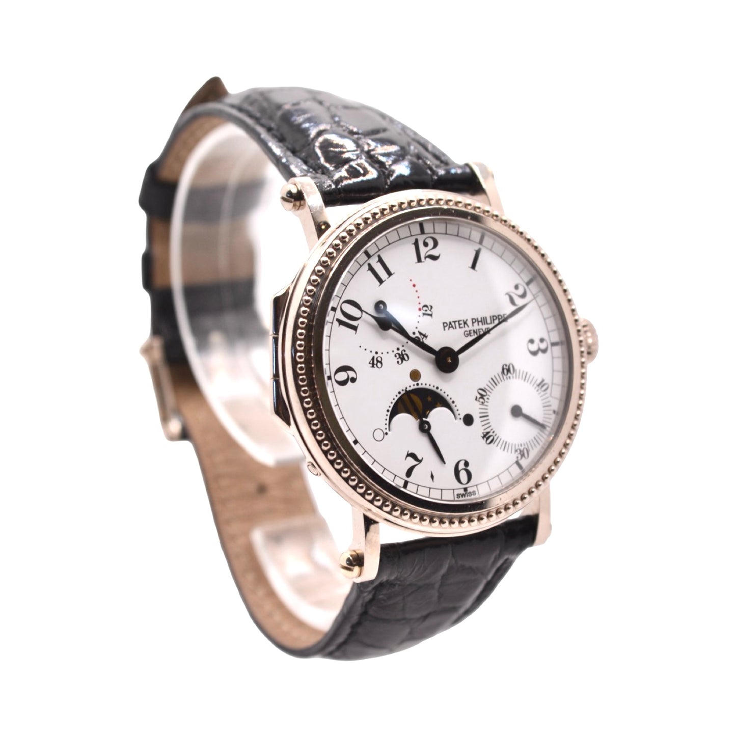 Patek Philippe Complications Moonphase "Age of the Moon" Officer's Watch 18K White Gold Automatic 5015G