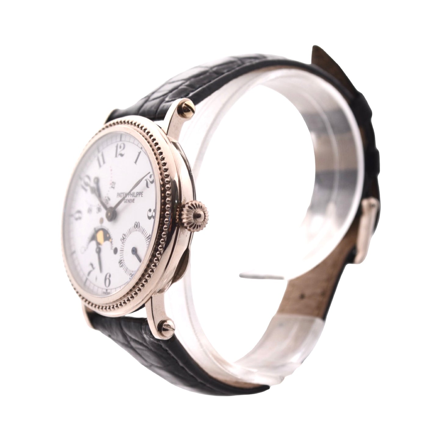 Patek Philippe Complications Moonphase "Age of the Moon" Officer's Watch 18K White Gold Automatic 5015G