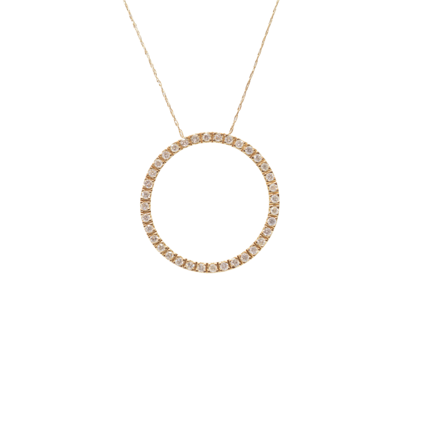 14K Yellow Gold Circle Diamond Pendant Necklace