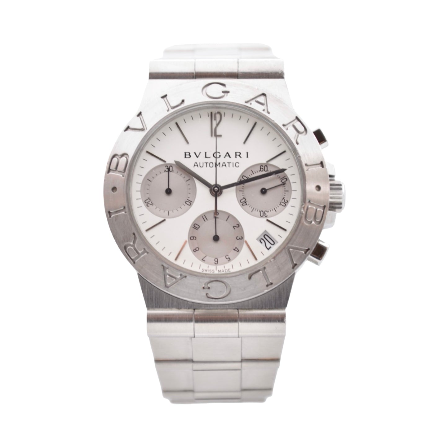 Bulgari Diagono Automatic Chronograph White Dial Stainless Steel Integrated Link Bracelet CH35S