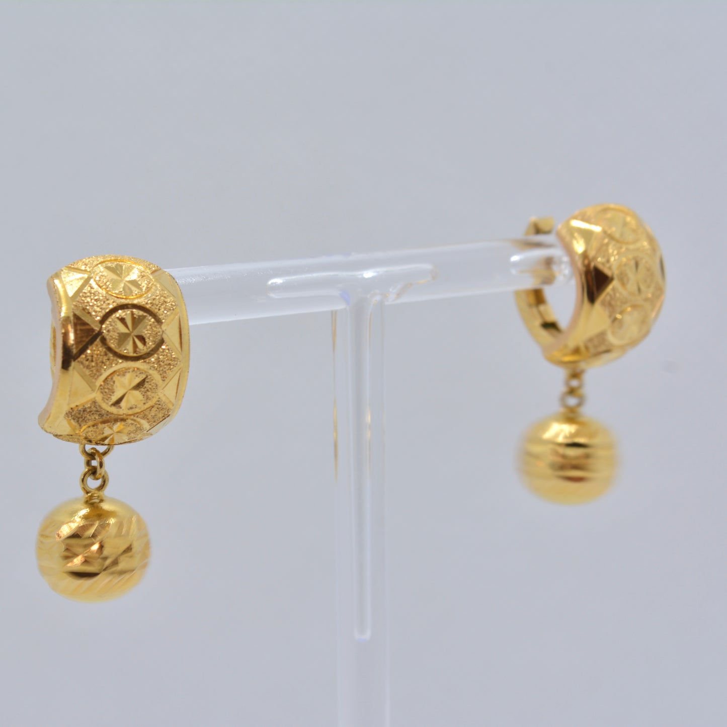 18K Yellow Gold Drop Hoop Earrings
