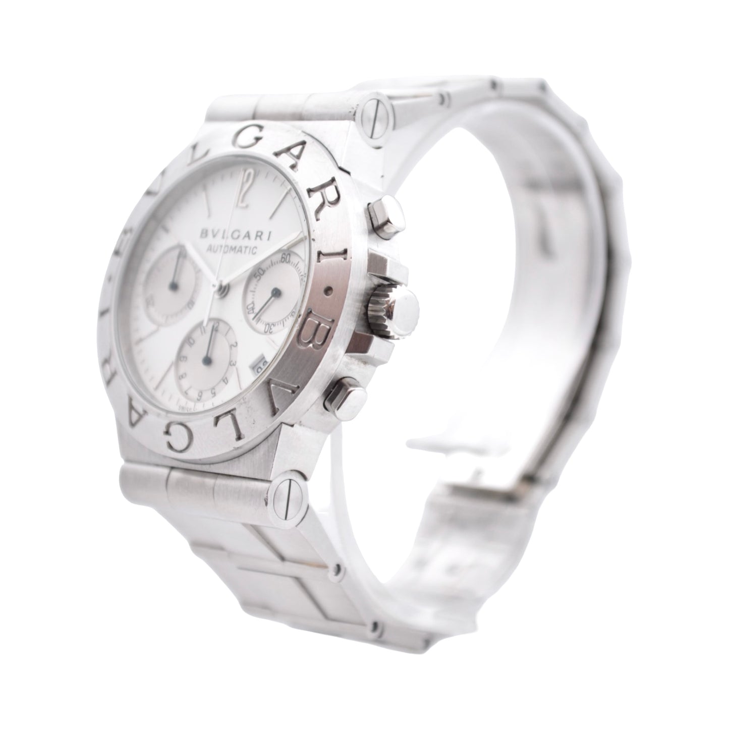 Bulgari Diagono Automatic Chronograph White Dial Stainless Steel Integrated Link Bracelet CH35S