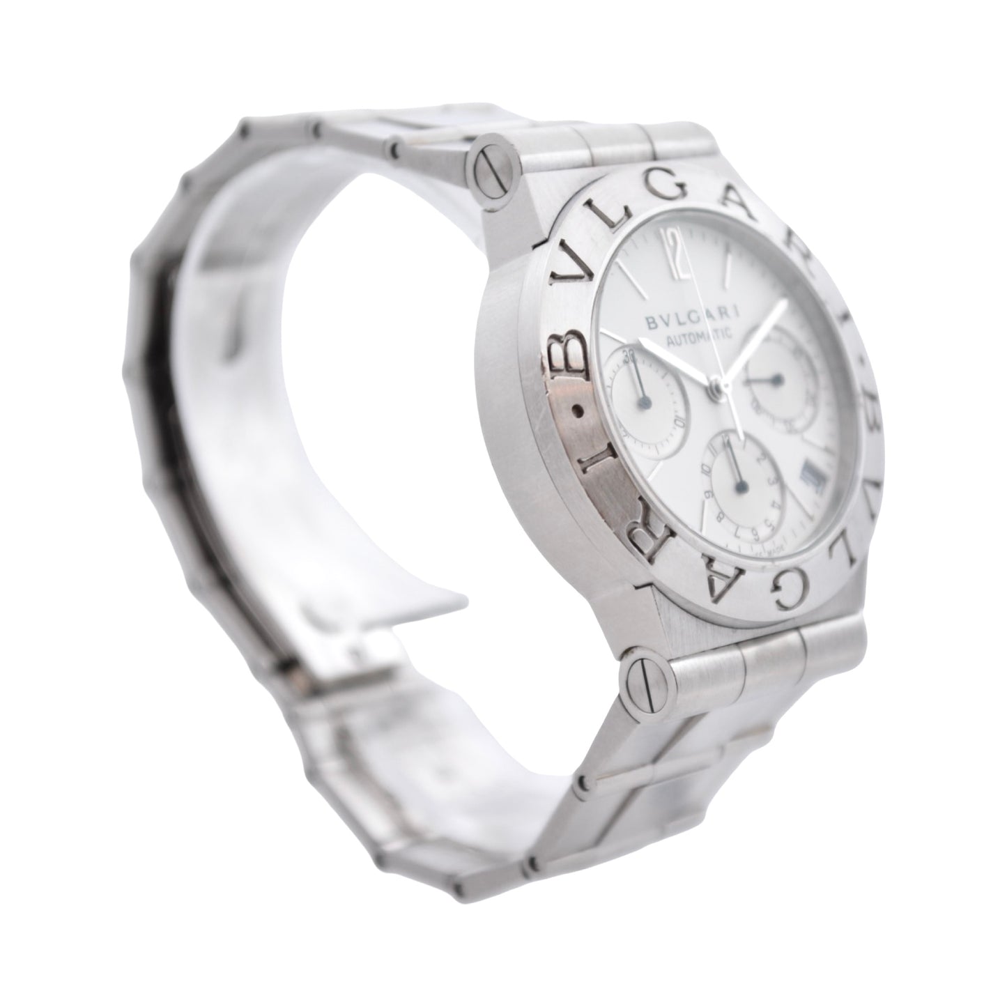 Bulgari Diagono Automatic Chronograph White Dial Stainless Steel Integrated Link Bracelet CH35S