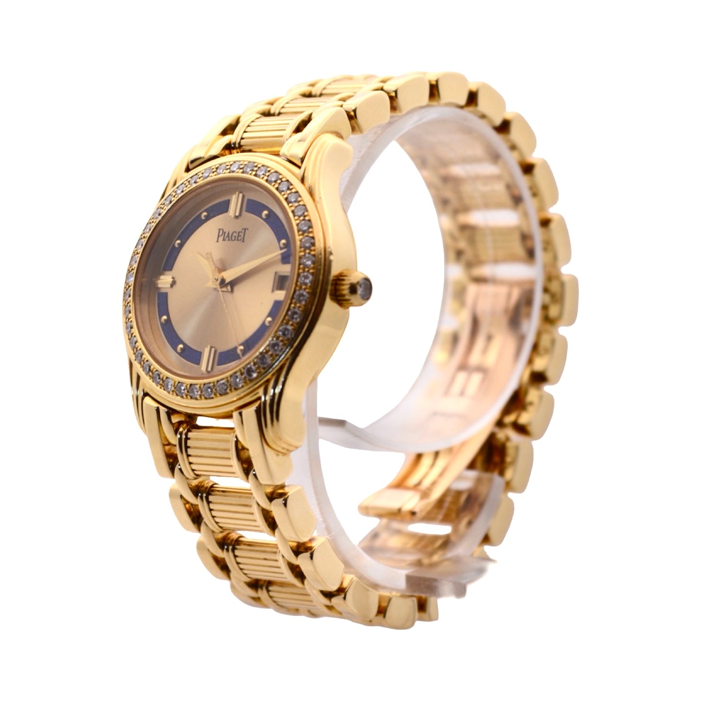 Piaget Polo 18K Yellow Gold Champagne and Blue Lapis Lazuli Dial Diamond Bezel 22005