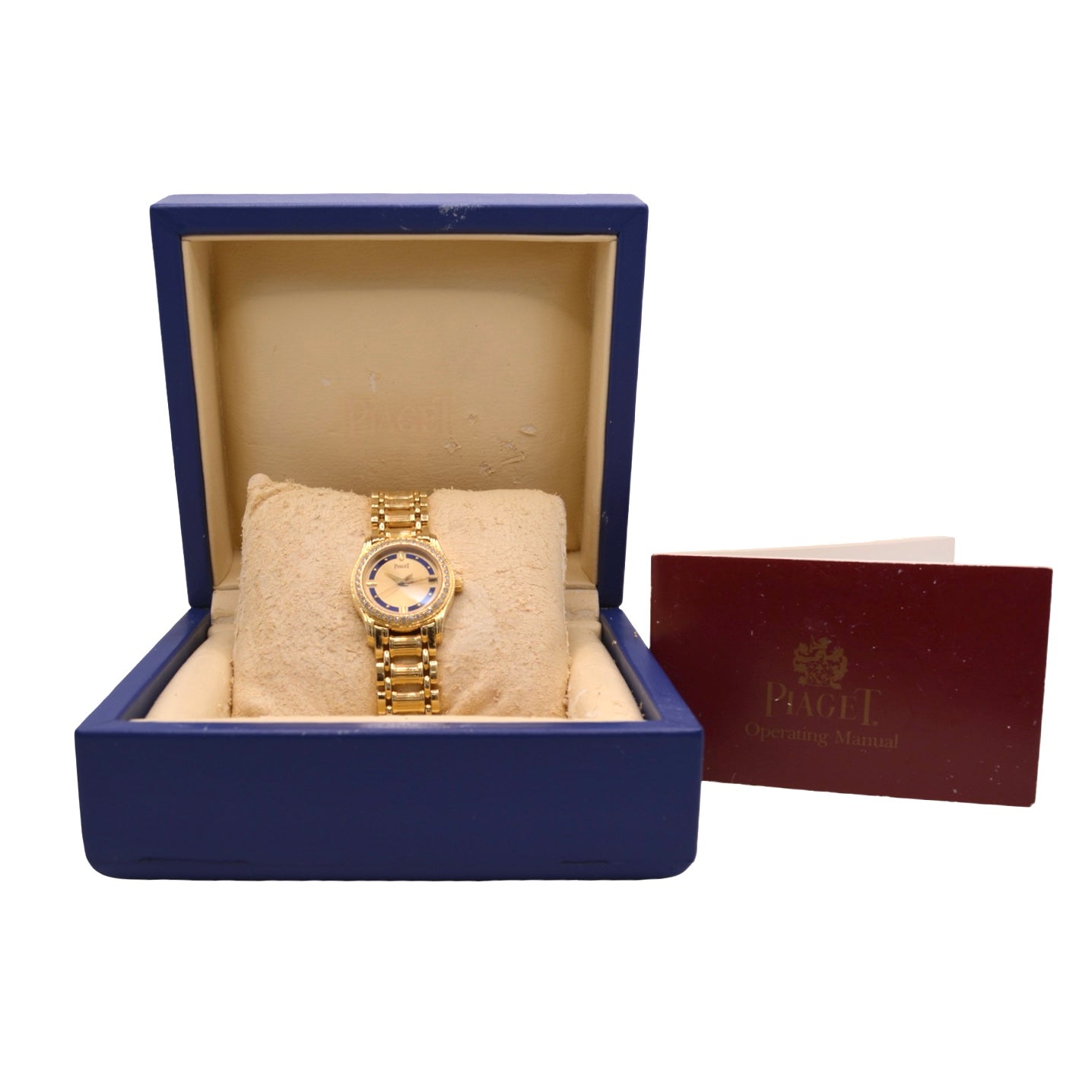 Piaget Polo 18K Yellow Gold Champagne and Blue Lapis Lazuli Dial Diamond Bezel 22005
