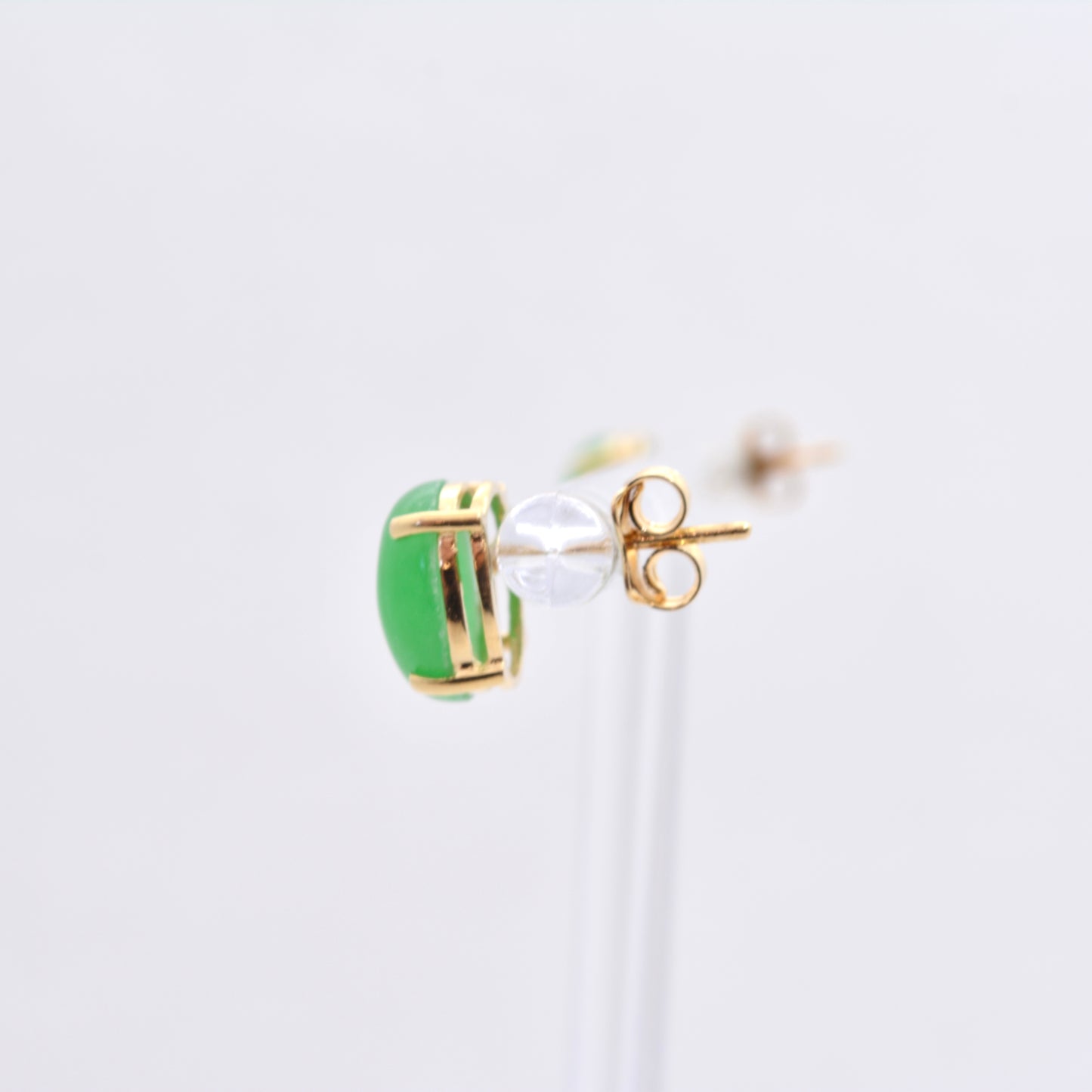 Estate Jewelry 14K Yellow Gold Oval Cabochon Green Stone Stud Earrings