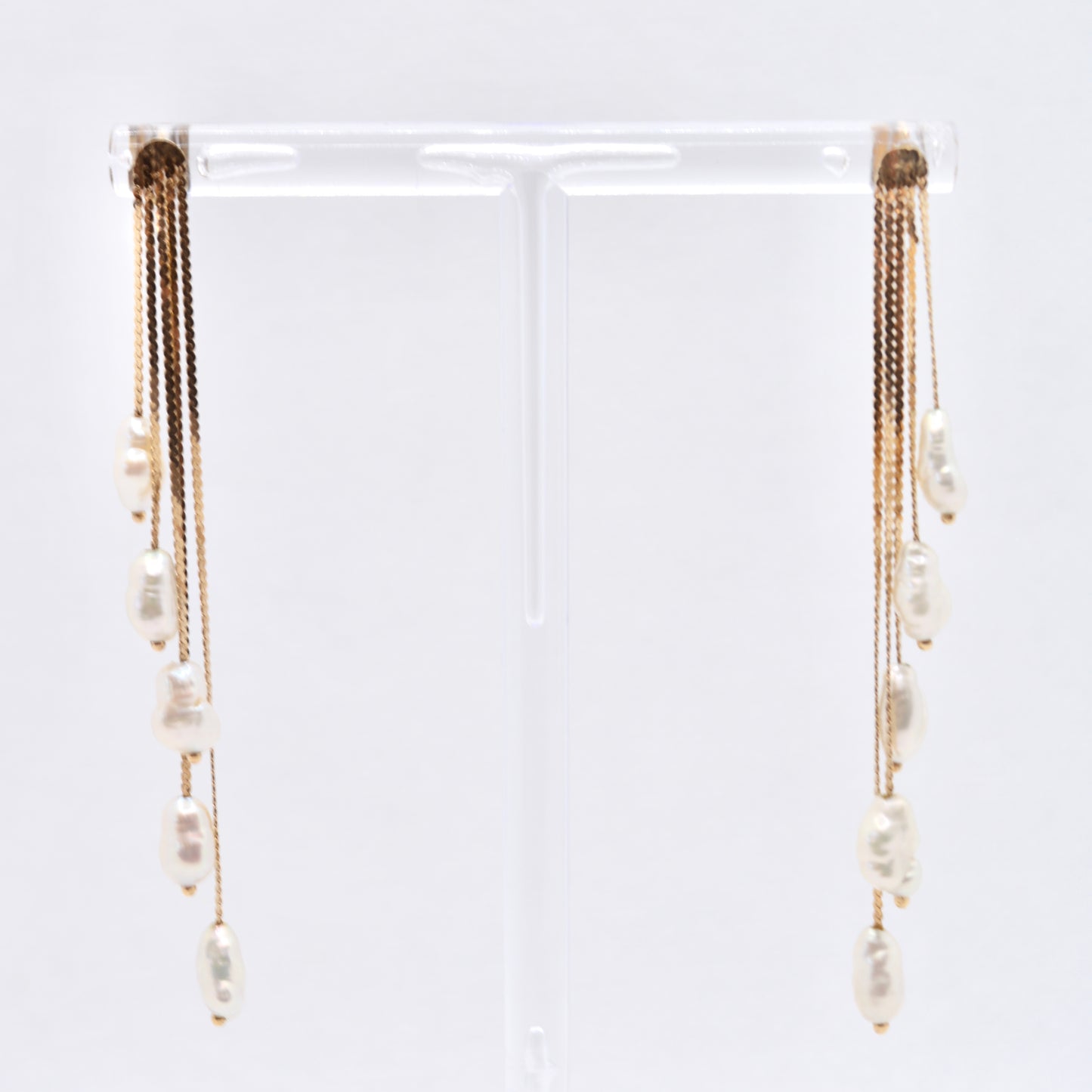 Estate Jewelry 14K Yellow Gold Multi Strand Rice Pearl Bead Earrings