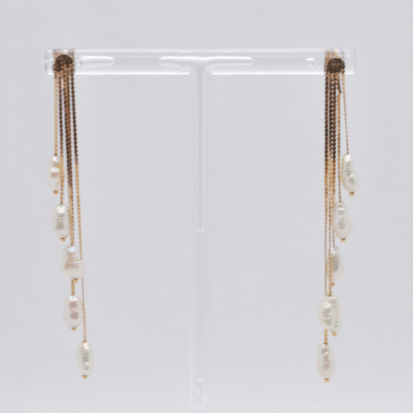 Estate Jewelry 14K Yellow Gold Multi Strand Rice Pearl Bead Earrings