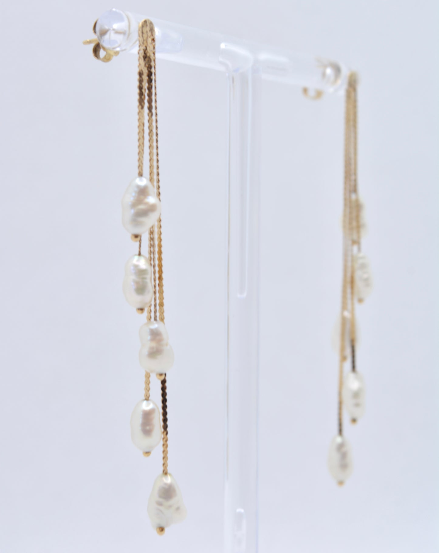 Estate Jewelry 14K Yellow Gold Multi Strand Rice Pearl Bead Earrings