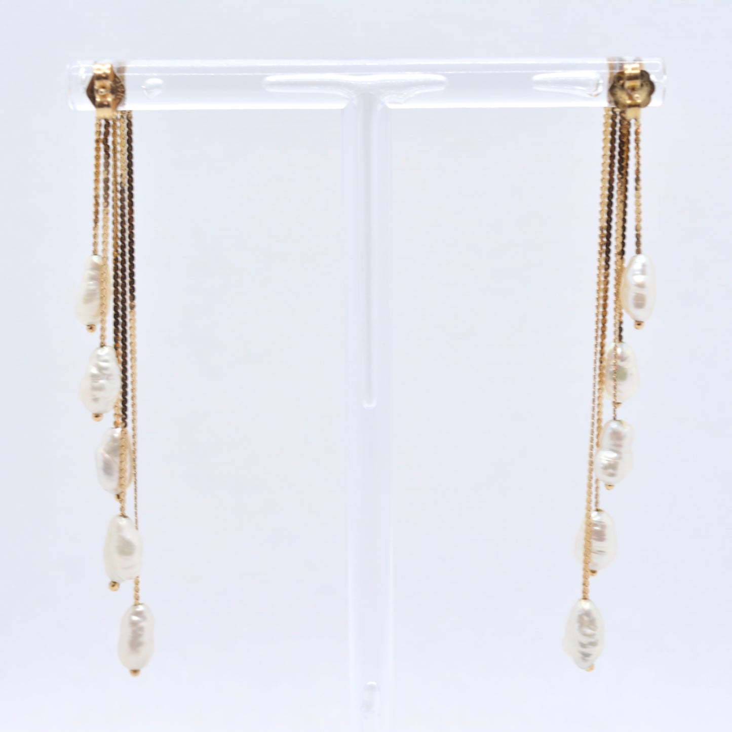 Estate Jewelry 14K Yellow Gold Multi Strand Rice Pearl Bead Earrings