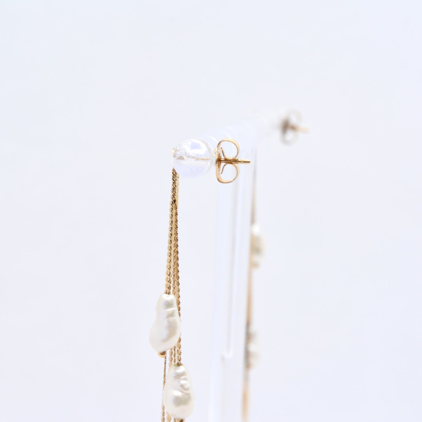 Estate Jewelry 14K Yellow Gold Multi Strand Rice Pearl Bead Earrings
