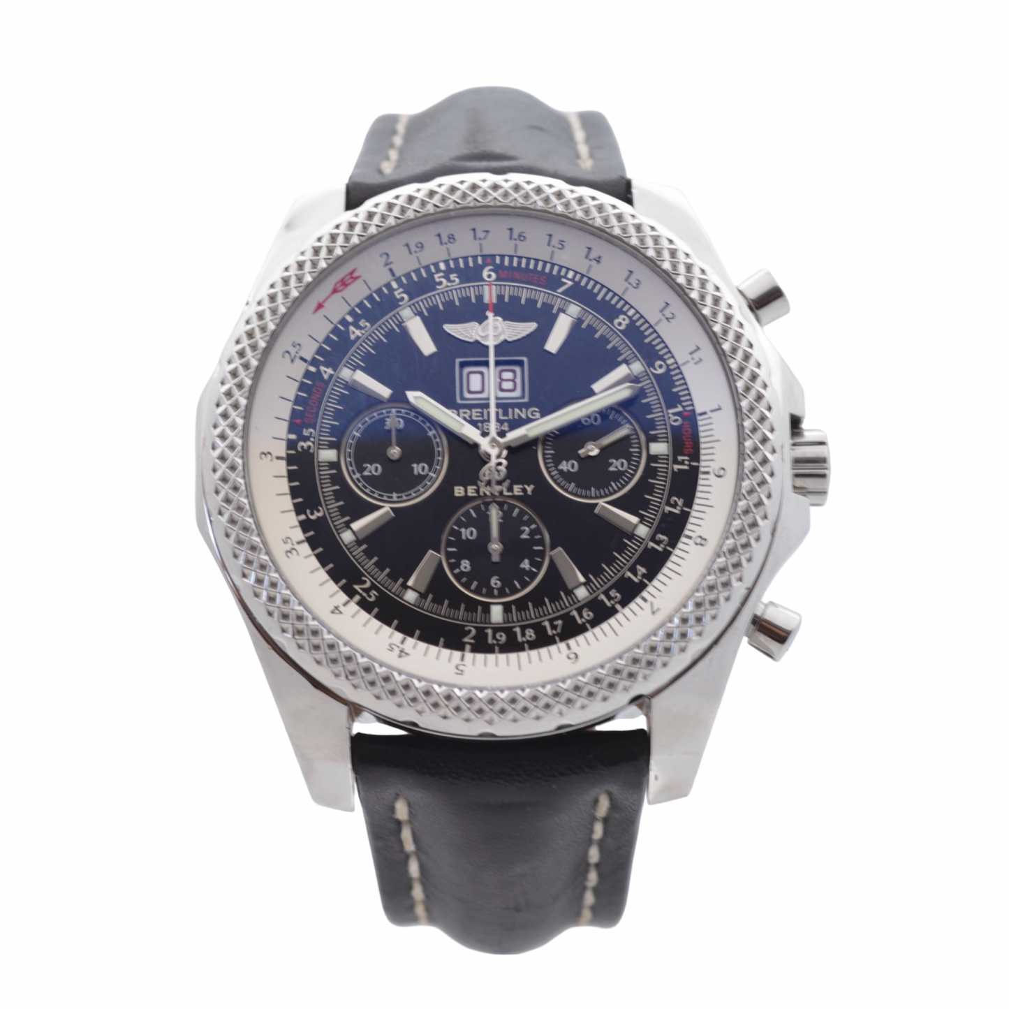 Breitling Bentley 6.75 Automatic Chronograph 48mm Black Dial Leather Strap A44362