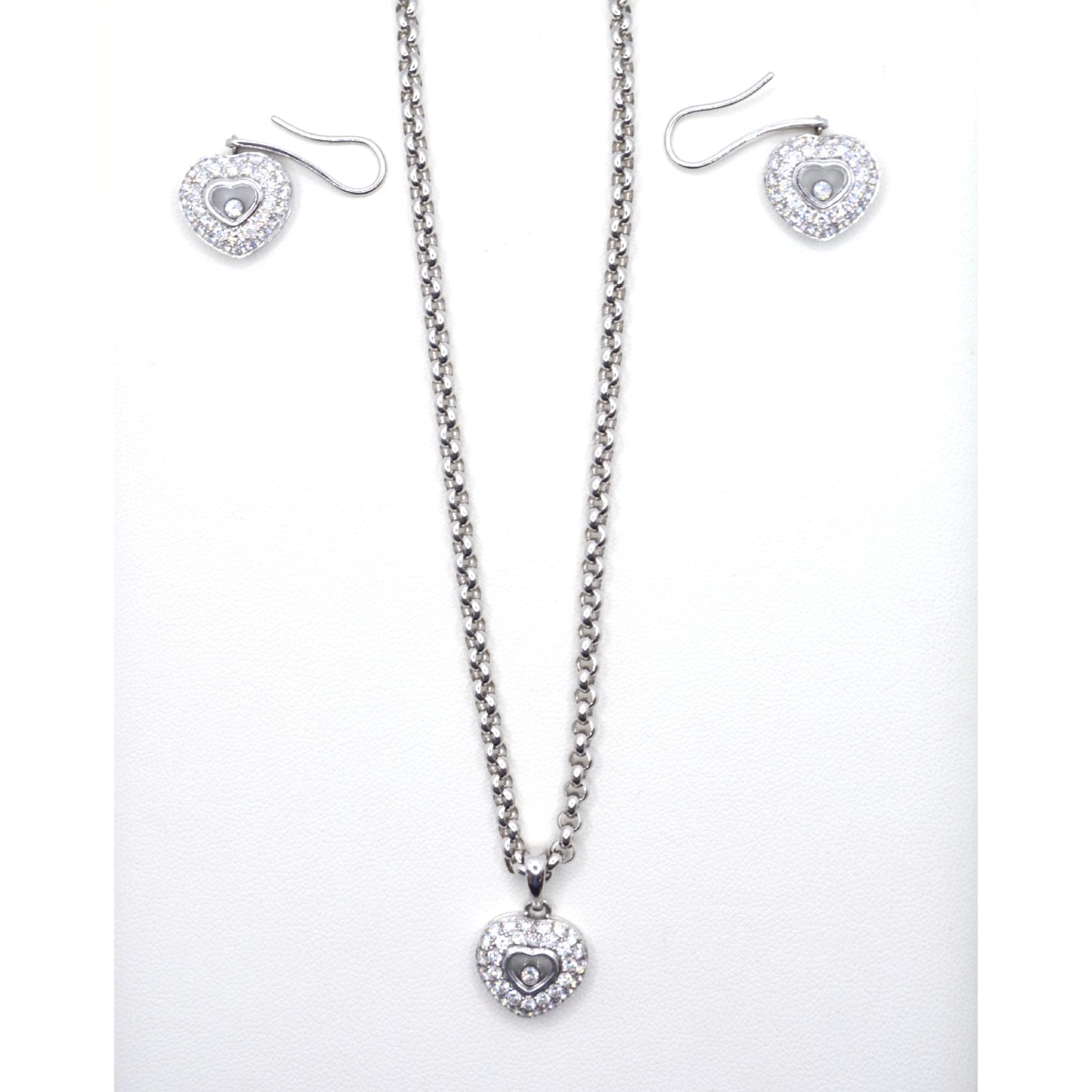 Chopard Single Floating Happy Diamond Pavé Puffed Heart Pendant and Earring Set