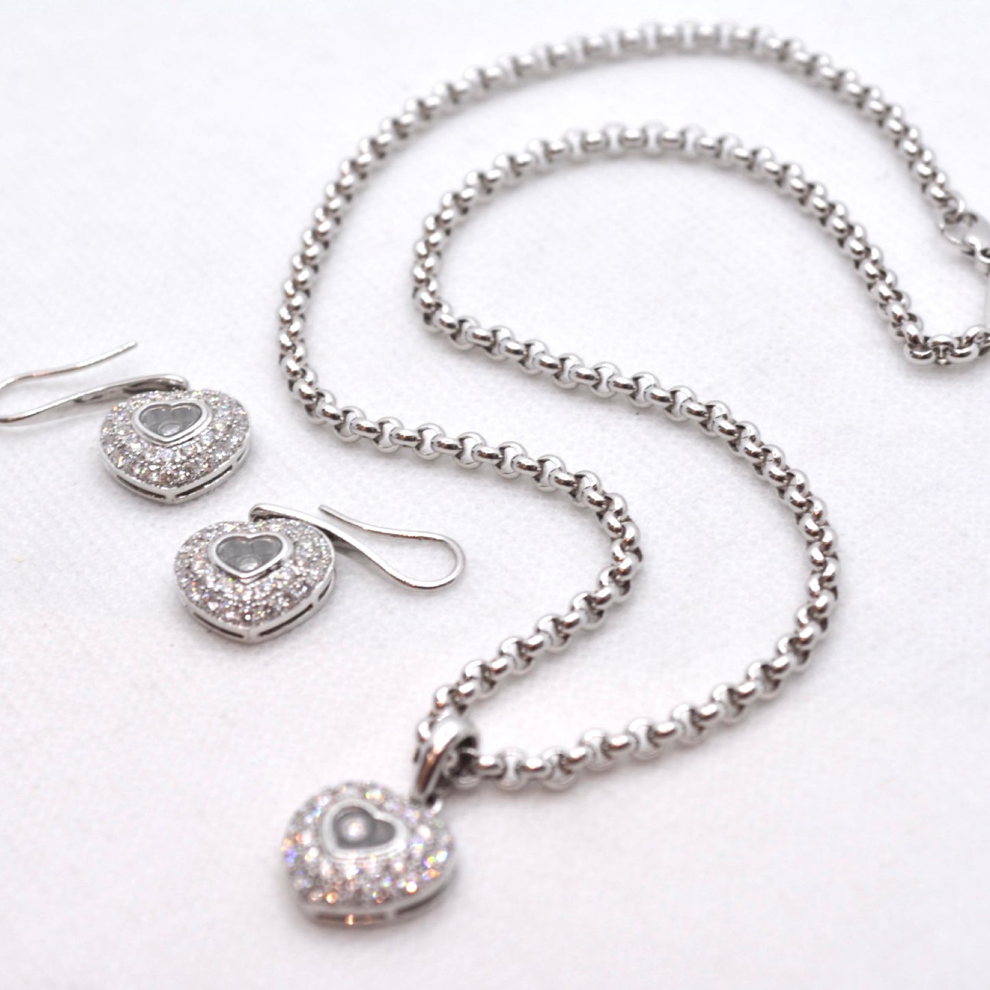 Chopard Single Floating Happy Diamond Pavé Puffed Heart Pendant and Earring Set