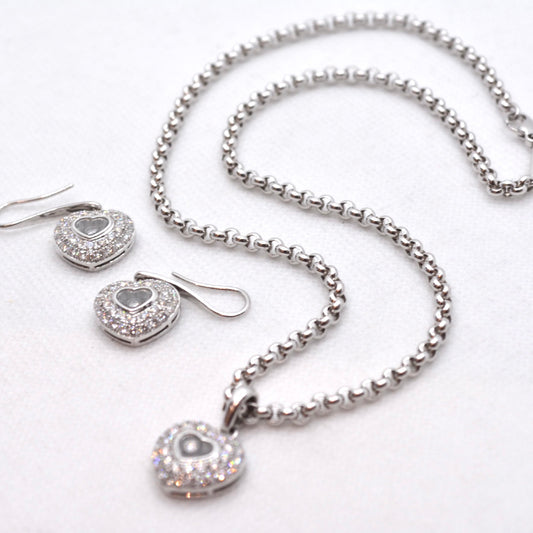Chopard Single Floating Happy Diamond Pavé Puffed Heart Pendant and Earring Set