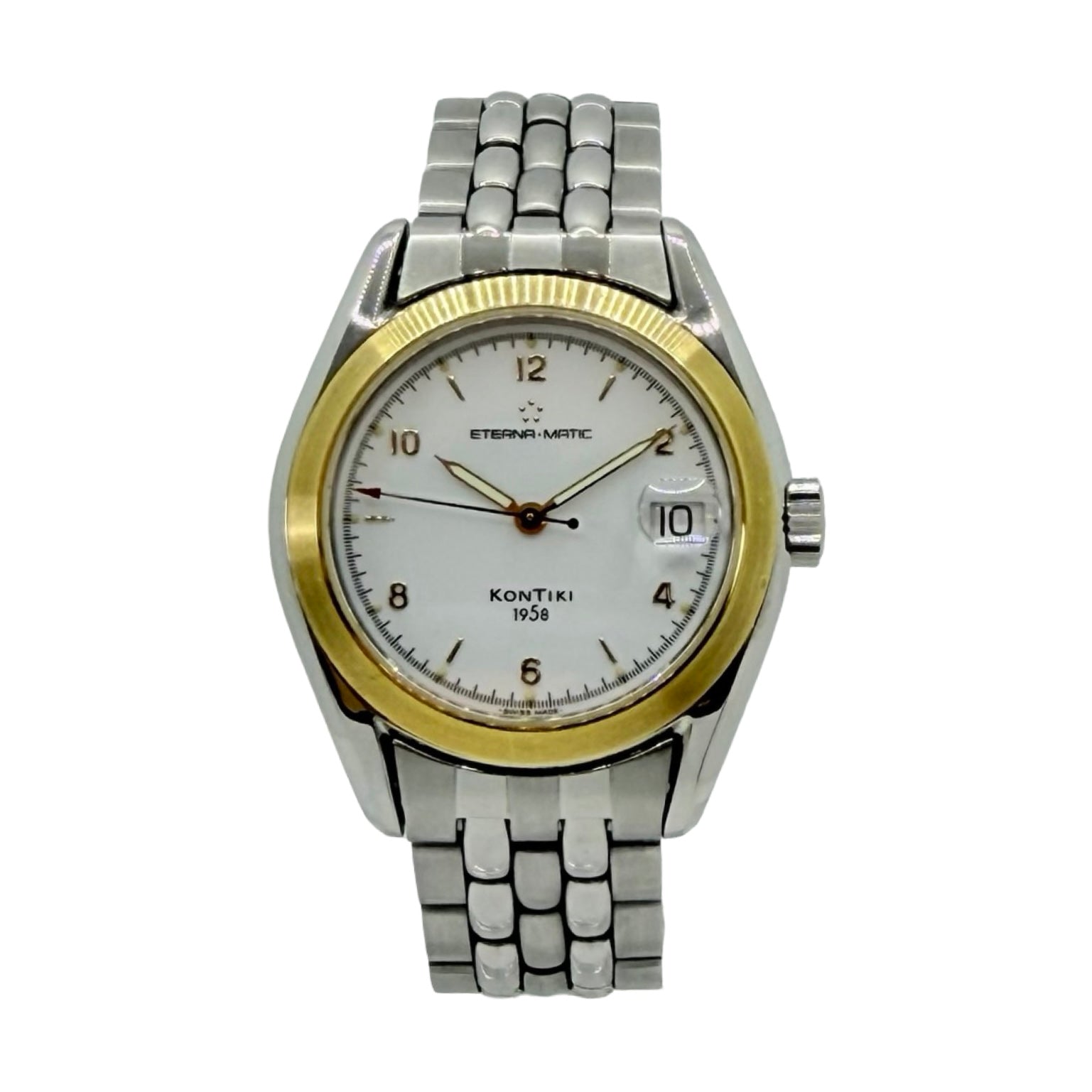 Eterna-Matic KonTiki 1958 18K Gold Bezel Ivory Dial Steel Bracelet
