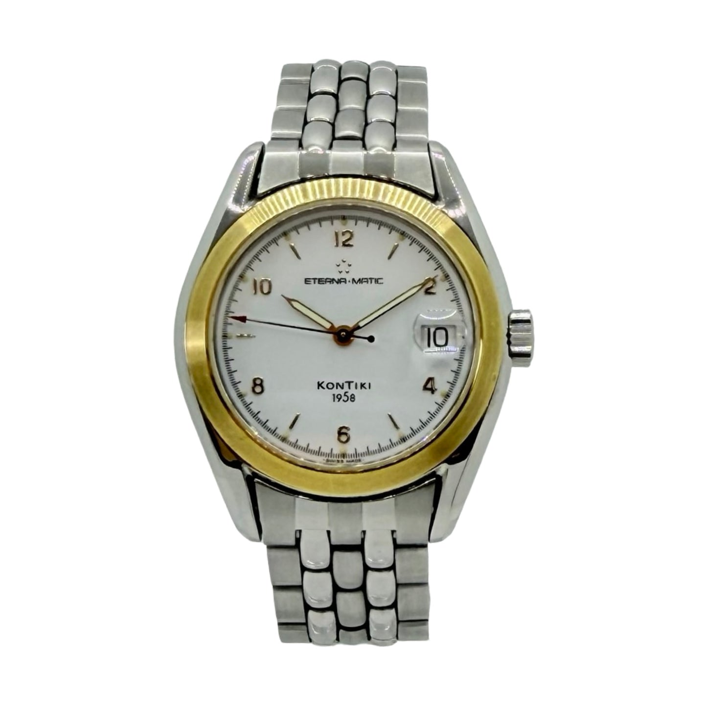 Eterna-Matic KonTiki 1958 18K Gold Bezel Ivory Dial Steel Bracelet 1571.47