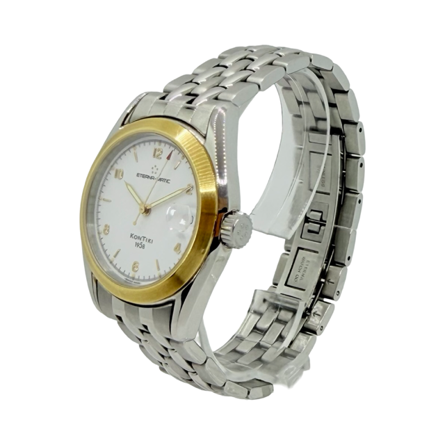Eterna-Matic KonTiki 1958 18K Gold Bezel Ivory Dial Steel Bracelet 1571.47