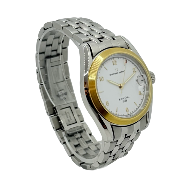 Eterna-Matic KonTiki 1958 18K Gold Bezel Ivory Dial Steel Bracelet 1571.47