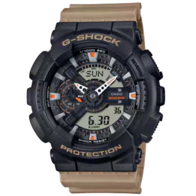 G-SHOCK GA110 Series Analog/Digital Two Tone Utility Watch Black/Beige Resin GA110TU-1A5